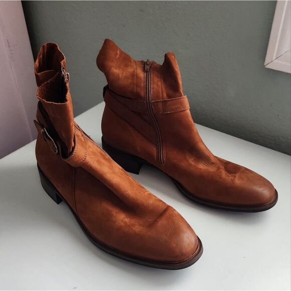 $500+ PAUL GREEN DENVER Belted Biker CHIC Boot MOTO RUGGED COGNAC 7.5 UK/ 10 US - Picture 4 of 9